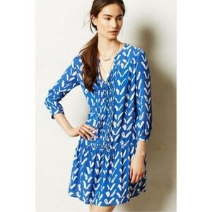 Anthropologie | Maeve XS Blue and White Printed V-Neck Tunic Dress